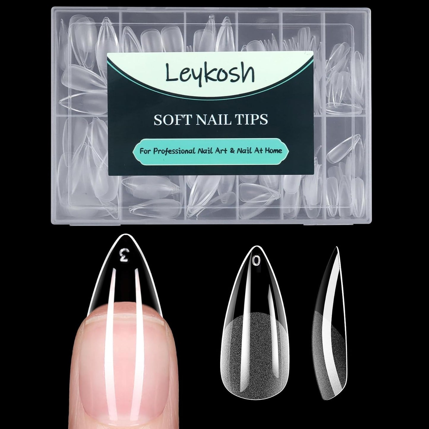 Medium Stiletto Nail Tips, 216pcs Acrylic Soft Fake Nails Gel Nail Tips, Full Cover Pre-Shaped Matte Clear Press on Nails for Extension, Diy at Home Manicure 12 Sizes