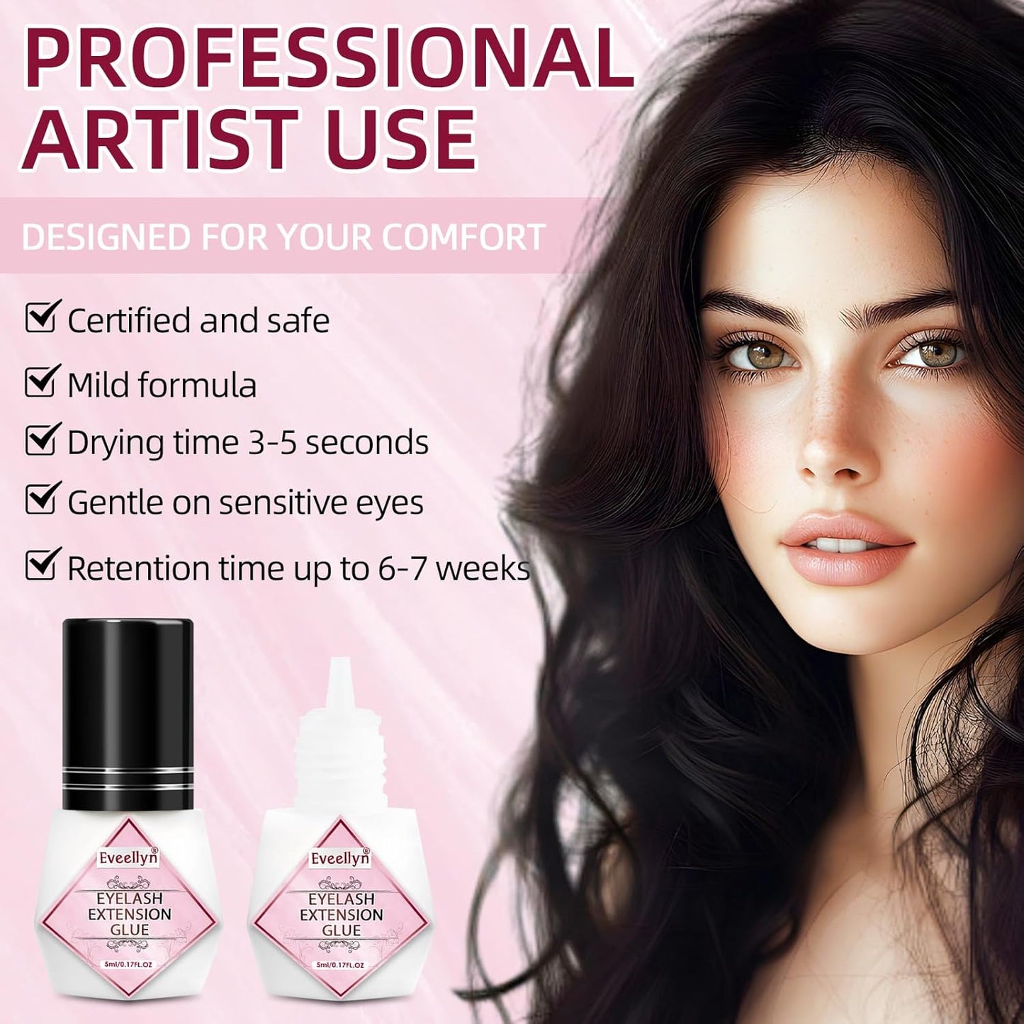 Eyelash Extension Glue, 5ml Lash Extension Glue, 2-3s Drying Time, Retention up to 7-8 Weeks, Power Extreme Waterproof for Professional Use Only