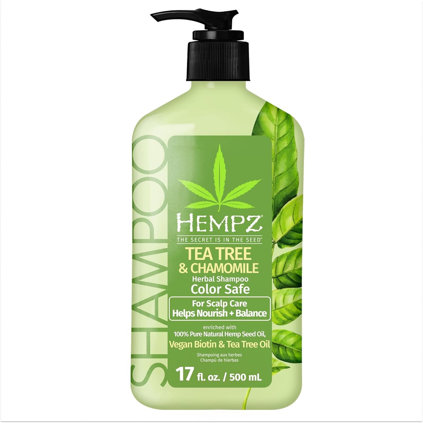 Hempz Biotin Hair Shampoo - Tea Tree & Chamomile - For Scalp Care Hair Growth & Strengthening of Dry, Damaged and Color Treated Hair, Hydrating, Softening, Moisturizing - 17 Fl OZ