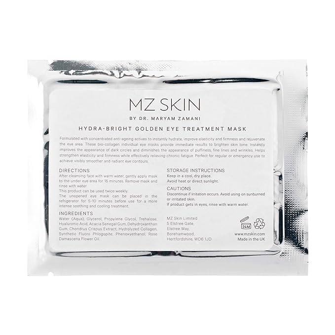 MZ SKIN HYDRA-BRIGHT GOLDEN EYE TREATMENT | Eye Mask (Pack of 5) | Anti-Ageing And Hydrating | With Hyaluronic Acid | Collagen