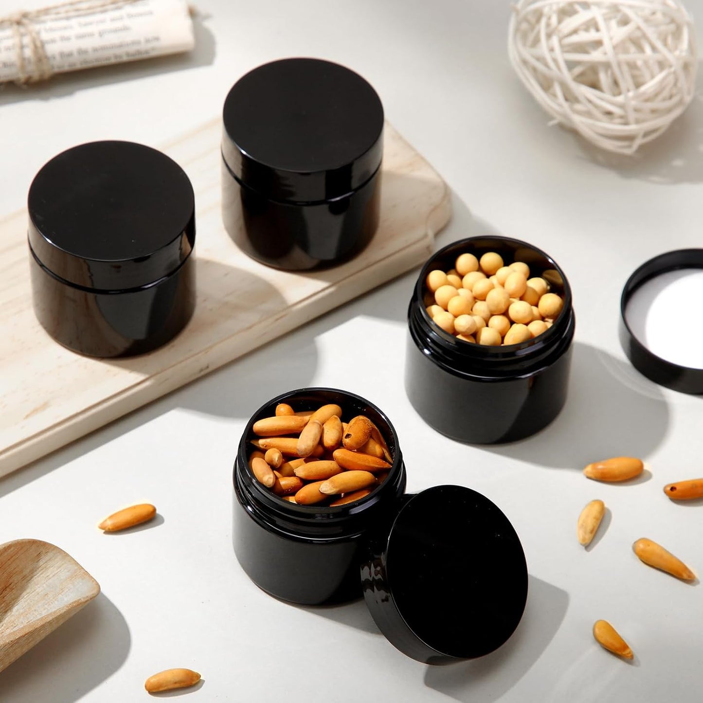 Patelai 4 Pieces Round Wide-mouth Leak Proof Plastic Container Jars with Lids for Travel Storage Makeup Beauty Products Face Creams Oils Salves Ointments DIY Making(2 Ounce,Pure Black)