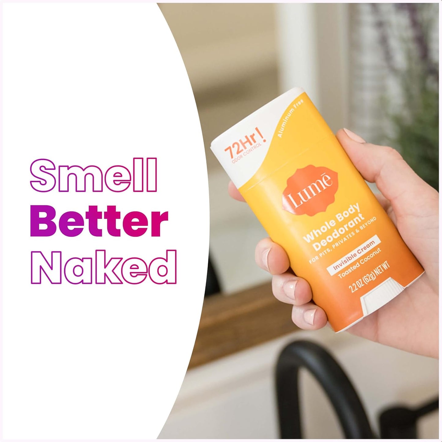 Lume Whole Body Deodorant - Invisible Cream Stick - 72 Hour Odor Control - Aluminum Free, Baking Soda Free, Skin Safe - 2.2 Ounce (Pack of 2) (Toasted Coconut)