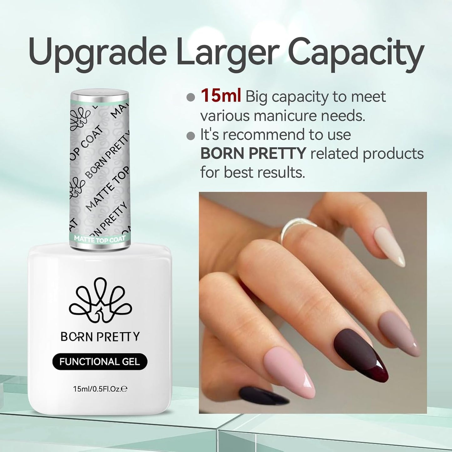 Born Pretty Matte Gel Top Coat, Matte Finish Nail Polish Top Coat Matte Gel Top Coat for Gel Nail Polish, 15ml No Wipe Matte Finish for Long Lasting Gel Nail Art DIY