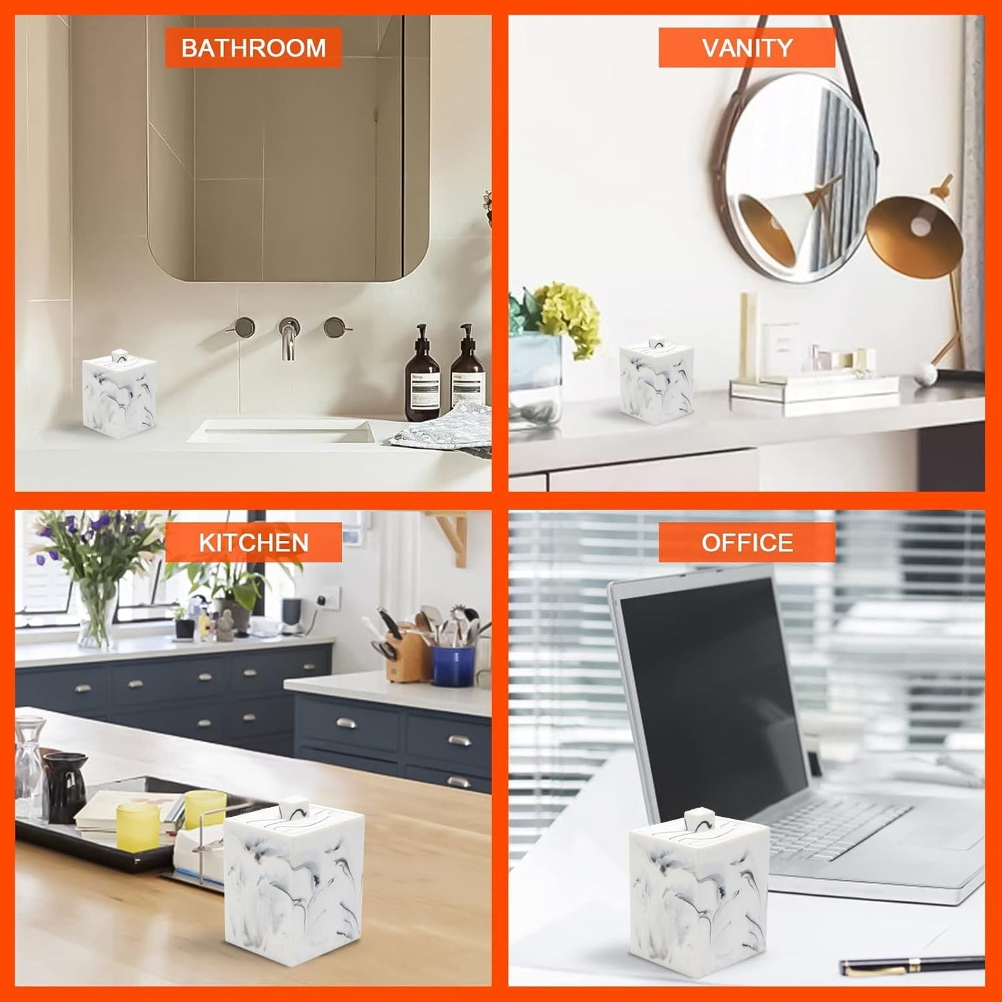 Qtip Holder with Lid, Bathroom Resin qtip holder dispenser , Cotton Swab Container jars, Cotton Ball Organizer for Floss Jewelry Necklace Ring Earring Storage jar Gift Case, Ink White