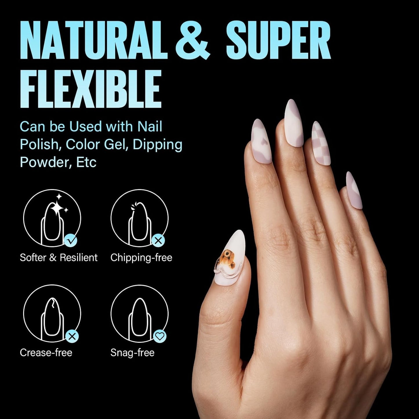 TOMICCA Medium Almond Nail Tips, 504Pcs Soft Acrylic Pre Etched Clear Fake Nails Tips Almond Shape Half Matte, Full Cover Nail Extension for Beginner and Professional 12 Sizes