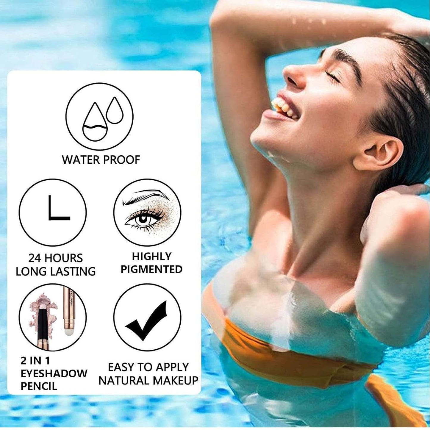 Gold Eyeshadow Stick Makeup, Highlighter Matte Cream Eye Shadow Pencil, Waterproof Hypoallergenic Long Lasting Crayon, Glitter Primer Palette Shimmer Eyeliner Pen wiht Soft Brush