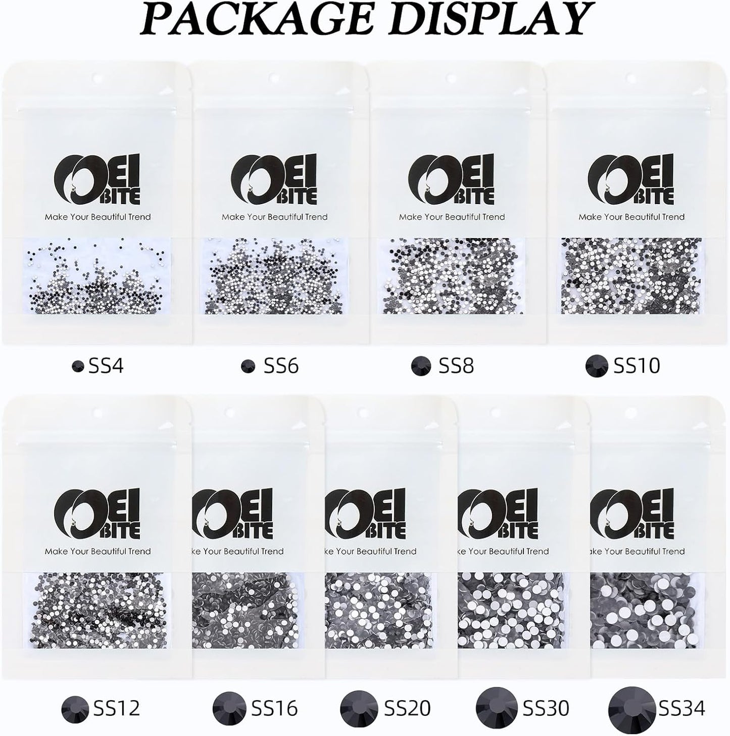 Black Flatback Rhinestones, Glass Rhinestones for Nail Art and Craft, Glue Fix, Loose Crystal Gemstones(Black, SS30, 288pcs, 6.4-6.6mm)