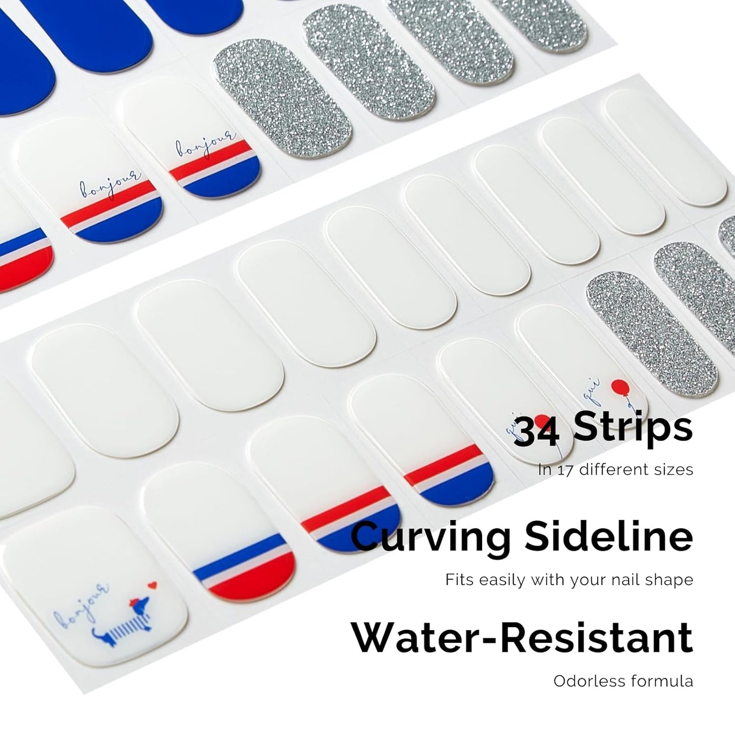 NAILOG Semi Cured Gel Nail Strips - 34 pcs | Buy 2 Get 1 UV Lamp | Long Lasting Nail Polish Sticker Wraps with Glossy Gel Finish, Bonjour