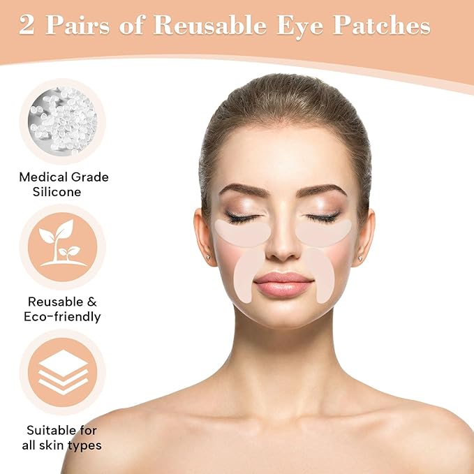 Under Eye Patches -2 Pairs Reusable Silicone Eye Patches to Boost Hydration, For Dark Circles, Plump Fine Lines & Wrinkles, with Tin Case