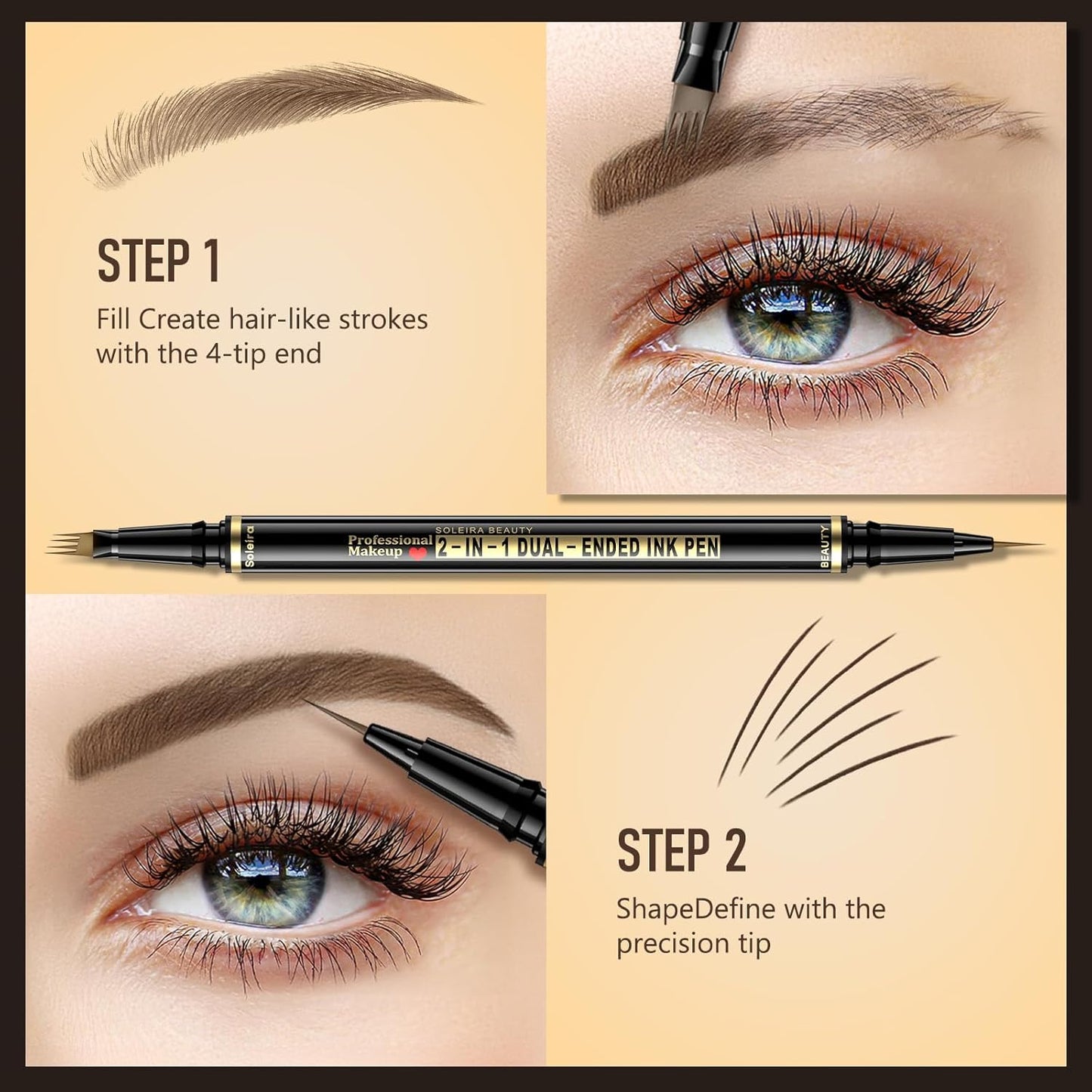 Eyebrow Pen, Soleira Waterproof Eyebrow Pencil with 4 Tip Microblading Eyebrow Pen and Dual-ended Eyebrow Brush, for Natural-Looking Brows, Long-Lasting, Ash Brown