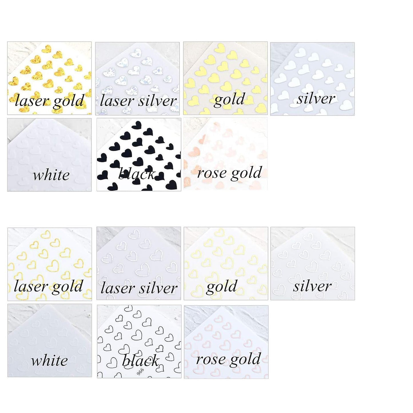 15 Large Sheets Hearts Nail Stickers for Women Girls Kids - 3D Self Adhesive Heart Nail Decals for Natural Fingernails and Acrylic Nails Heart Nail Decor for Nail Art Design DIY Nail Decoration