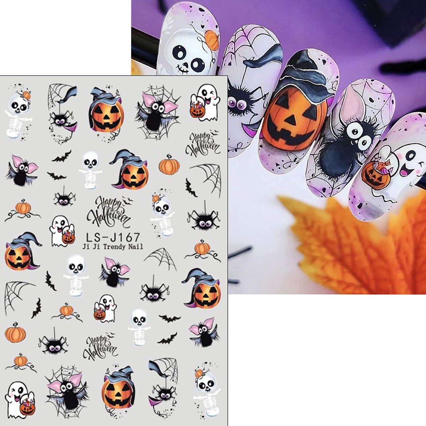 Halloween Nail Stickers Fall Nail Decals Ghost Pumpkin Floral Mushroom Designs Autumn Stickers DIY Nail Art Decoration Holiday Nails Art Supplies 7Pcs