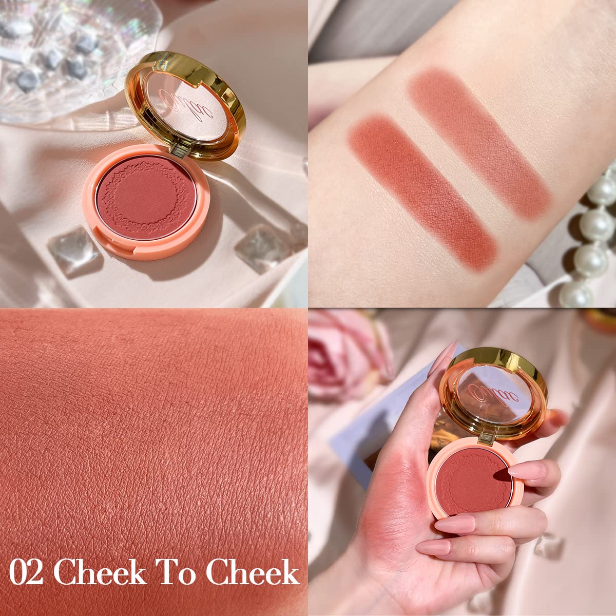 Oulac Plummy Brown Blush Makeup Powder| Rich Color Cream Blush Blendable| Natural Matte Tan Skin| Vegan &Cruelty-Free | 02 Cheek to Cheek 4.8g
