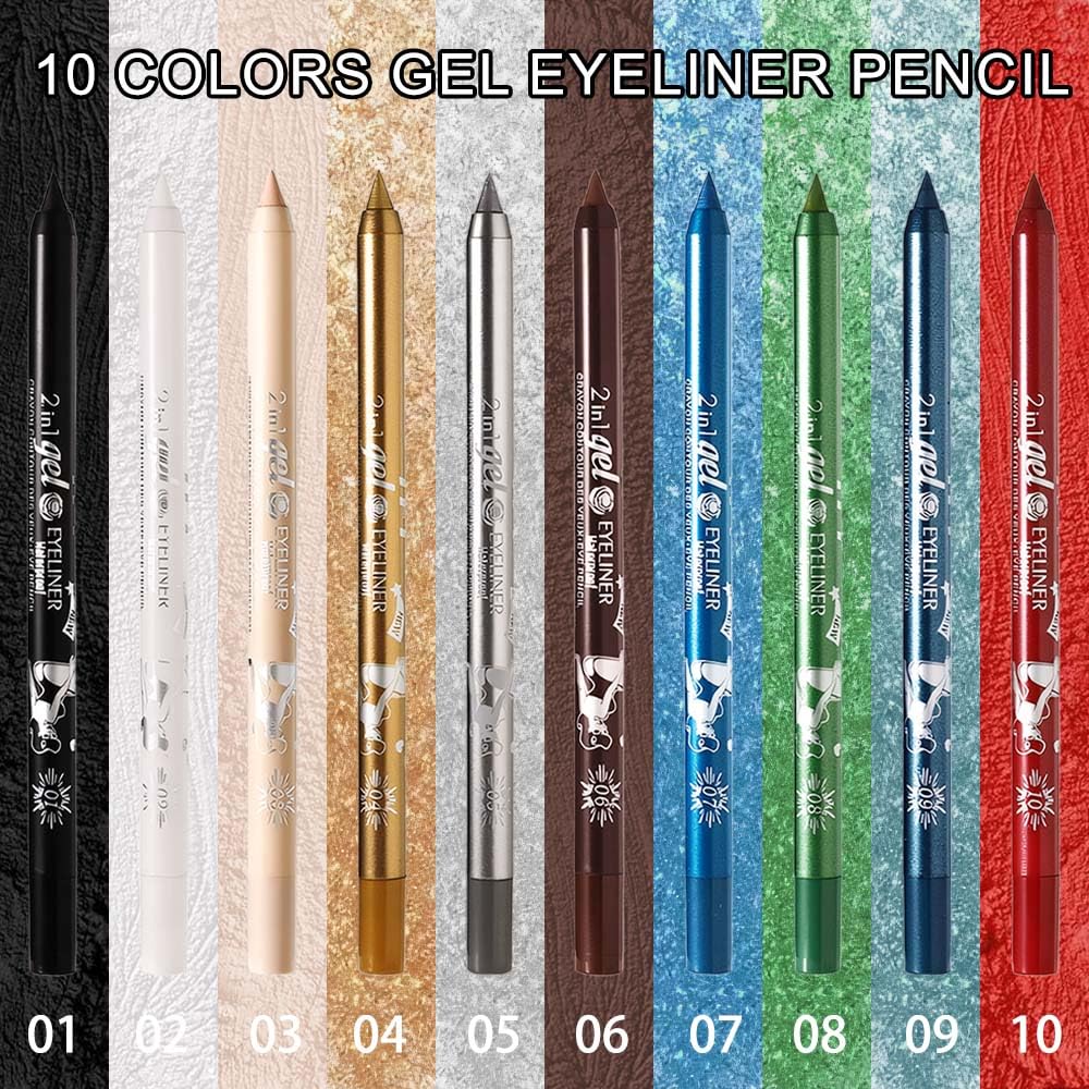 evpct 2Pcs Black Color Gel Glitter Eyeliner Pencils Set for Women Waterline Waterproof Smudge Proof lapiz de ojos delineador de ojos contra el agua Eye Liner Makeup,01# Black
