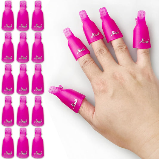 20-Piece UV Gel Polish Remover Wrap Tool in Pink-Professional Acrylic Nail Art Soak Off Cap Clips