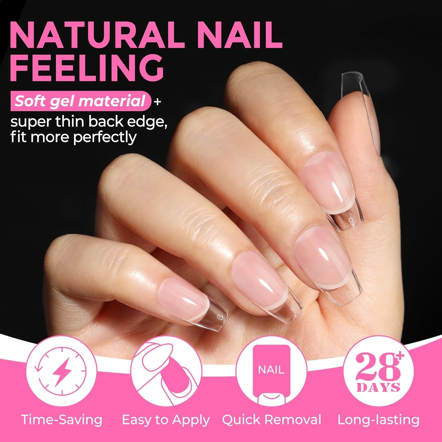 UNA GELLA Gel Nail Tips Coffin Short: 330PCS Pre-Etched Clear Coffin Acrylic Nail Tips Stronger for Press On Nails Salon, 15 Sizes Nail Extensions