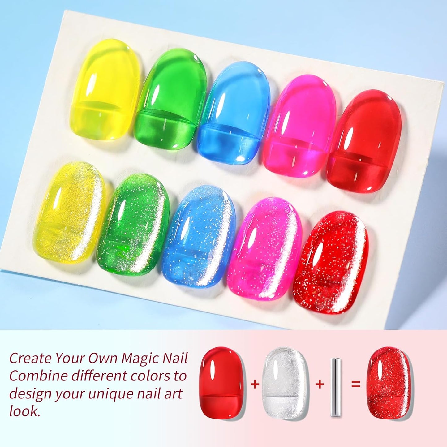 Born Pretty Neon Jelly Gel Nail Polish Glass Crystal Spring Summer Transparent Ice Jelly Gel Polish with Silver Holographic Glitter Cat Magnetic Eye Gel Polish Collection Minicure DIY Gifts 6PCS