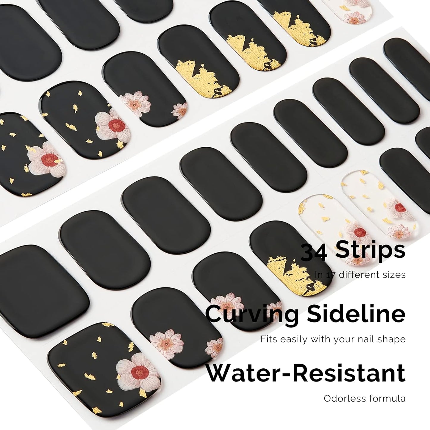NAILOG Semi Cured Gel Nail Strips, 34 pcs Salon-Quality Gel Nail Stickers, Long Lasting Nail Wraps for Women with Soft Gel Finish | Geisha