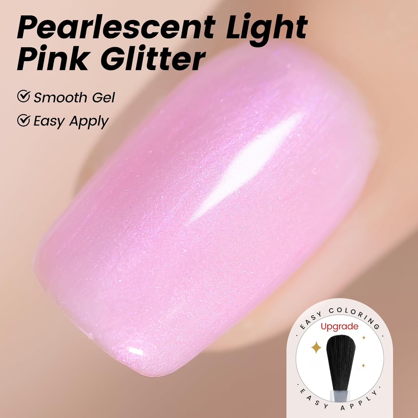 YTD Likomey Gel Nail Polish,15ml Pearlescent Light Pink Glitter Nails Gel,Fall Winter Pastel Pink Shimmer Shiny Sparkly Salon Home DIY Manicure UV Color Varnish,SF408
