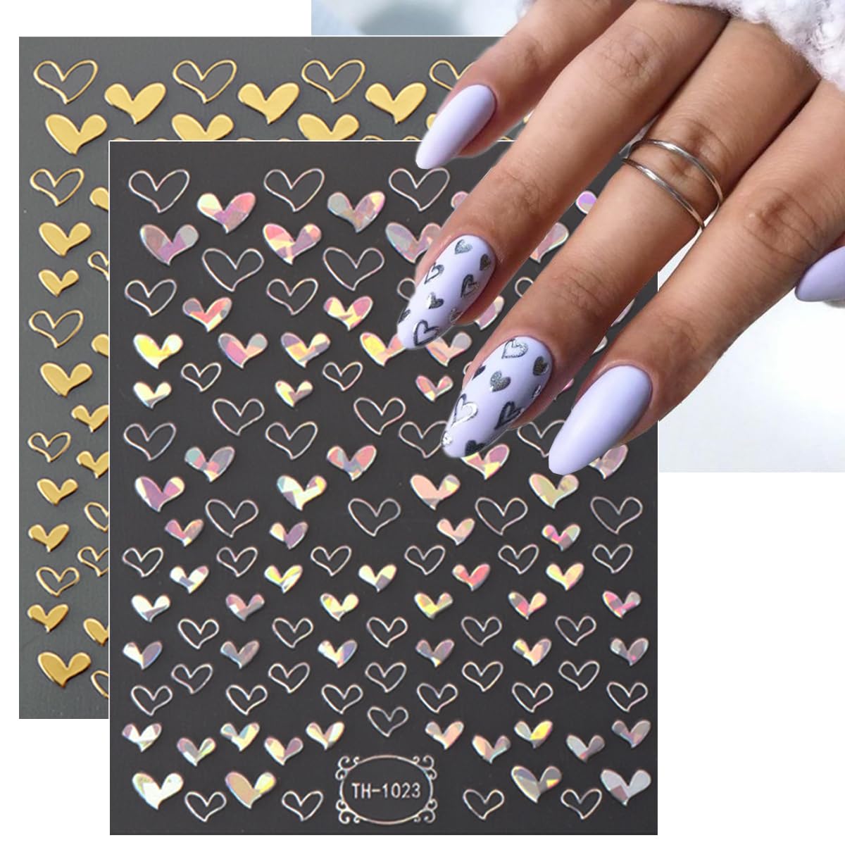 Heart Flowers & Star Nail Stickers, Laser Silver & Gold Star Nail Decals - 3D, Self-Adhesive, DIY Nail Art Designs for Women