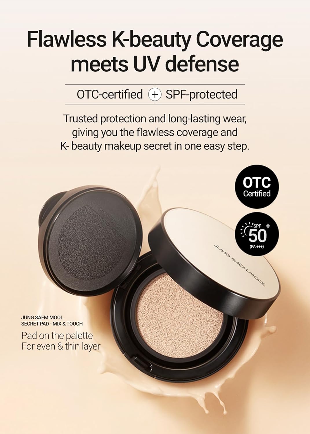 [JUNGSAEMMOOL OFFICIAL] Essential Skin Nuder Cushion (05 Light) | Refill Included | Natural Finish | SPF50 Broad Spectrum | Makeup Artist Brand | Cream Foundation