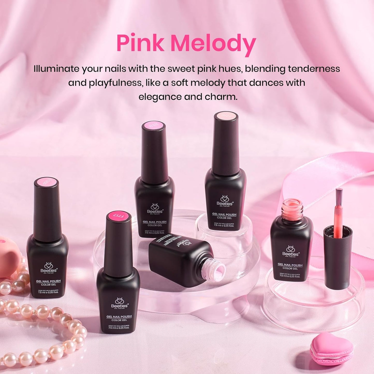 Beetles Gel Nail Polish Set - Pink Melody 6 Colors Gel Polish Kit, Nude Light Baby Hot Pink Colors, Soak off UV LED Lamp Nail Art Manicure DIY Home Gifts for Women