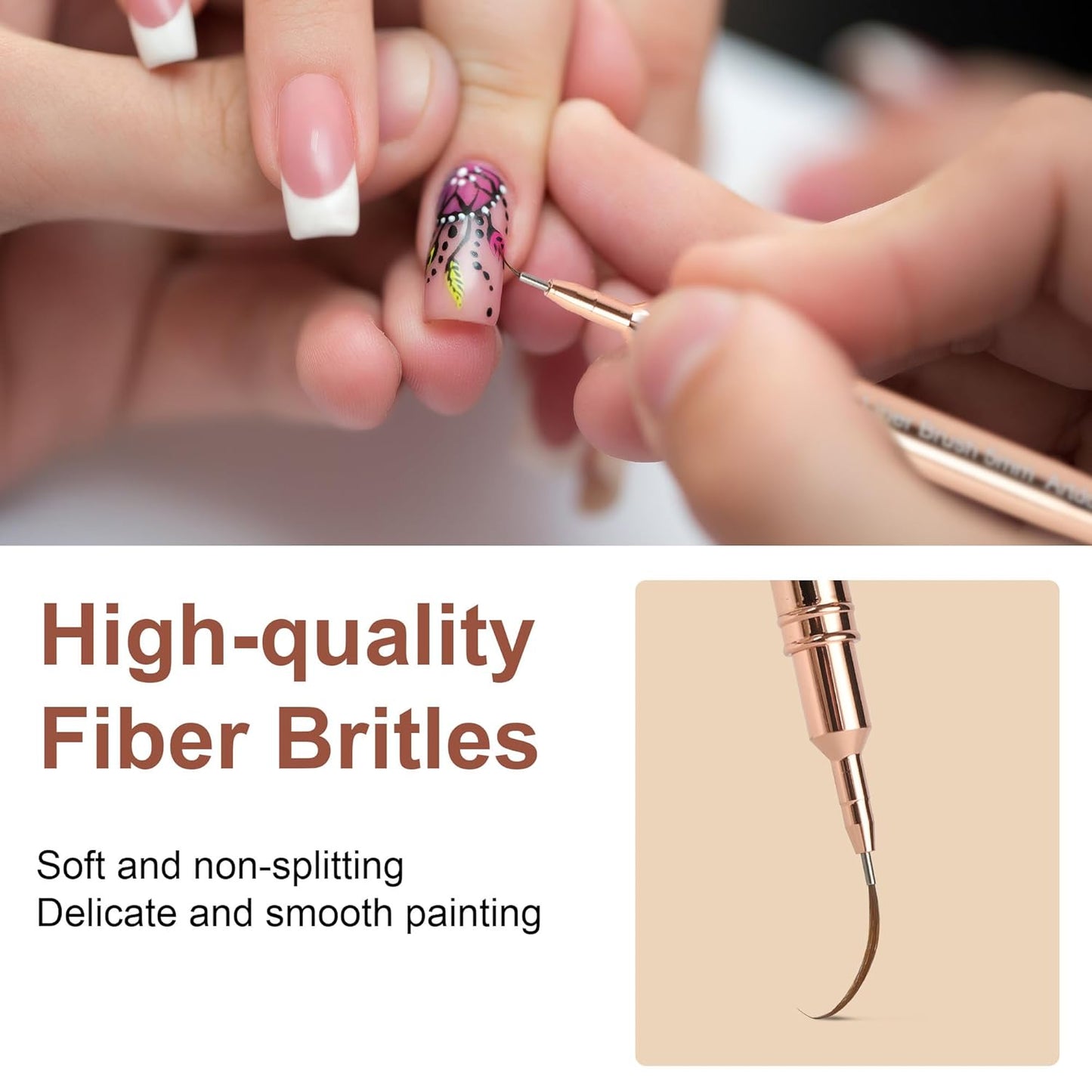 Artdone Metallic Nail Art Pens, Liner Brushes Set, 5PCS Copper Color Nail Tools For Long Lines, Thin Details, Fine Drawing, Liner Brush UV Gel Polish Painting Nail Design Sizes 5/8/12/20/25mm