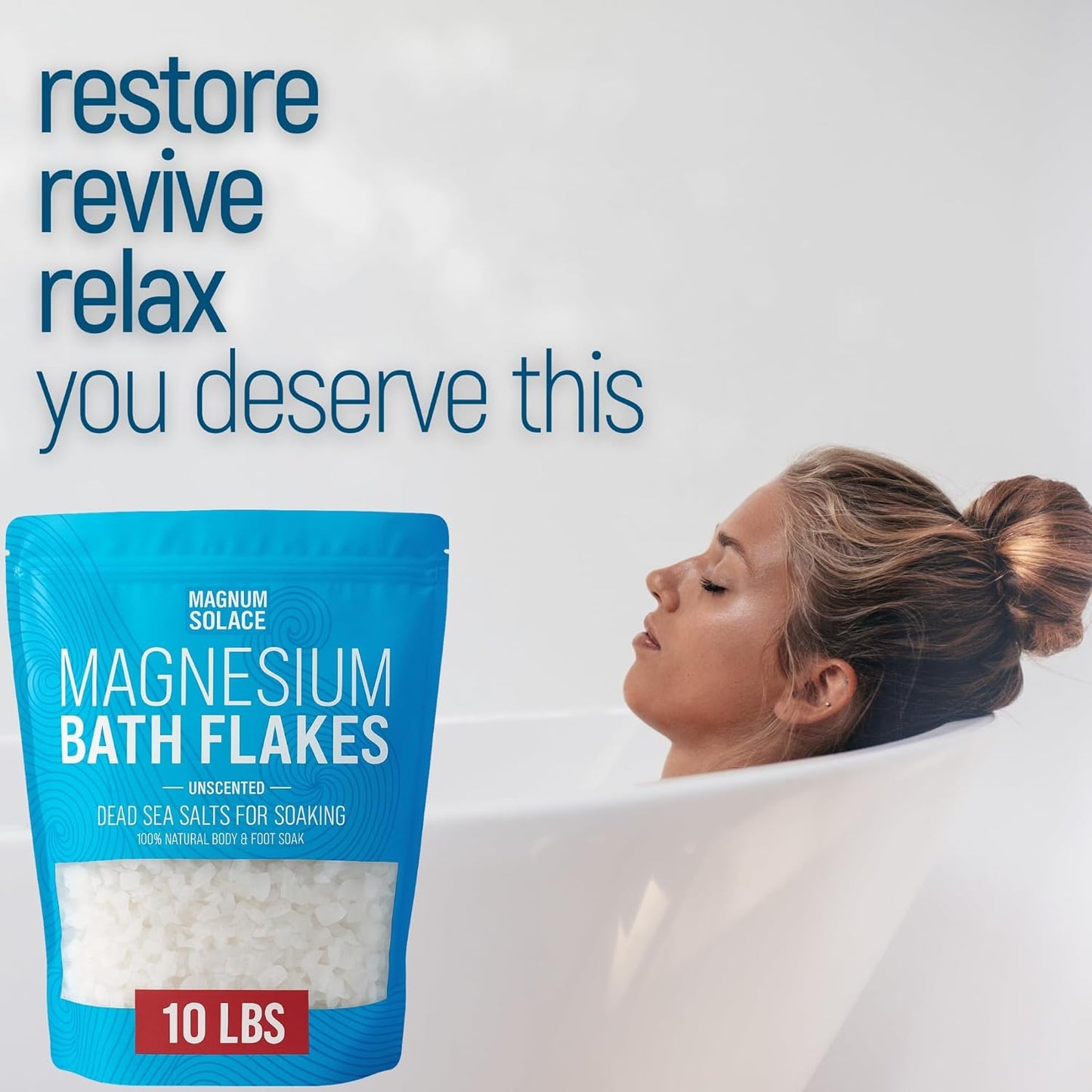 Magnesium Flakes for Bath - Magnesium Chloride Flakes - Dead Sea Salts for Soaking, 10 LBS