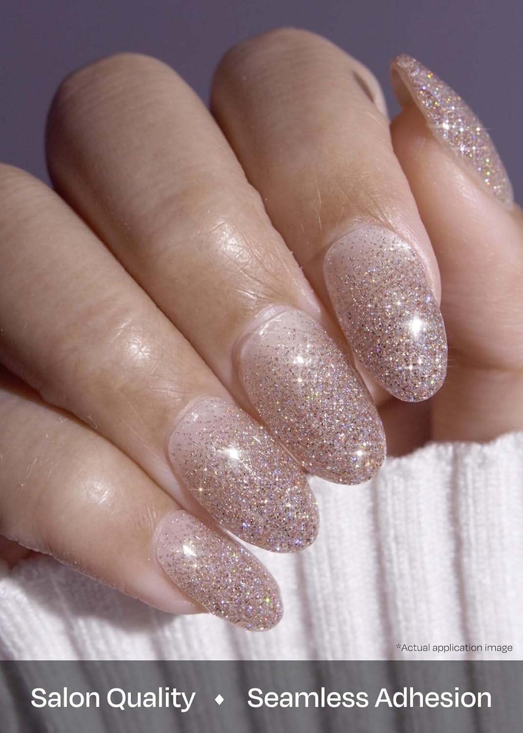 ohora Semi Cured Gel Nail Strips (N Basic Nails no.3) - Nude, Glitter, Works with Any UV/LED Lamps, Salon-Quality, Long Lasting, Easy to Apply & Remove - Includes 2 Prep Pads, Nail File & Wooden Stick