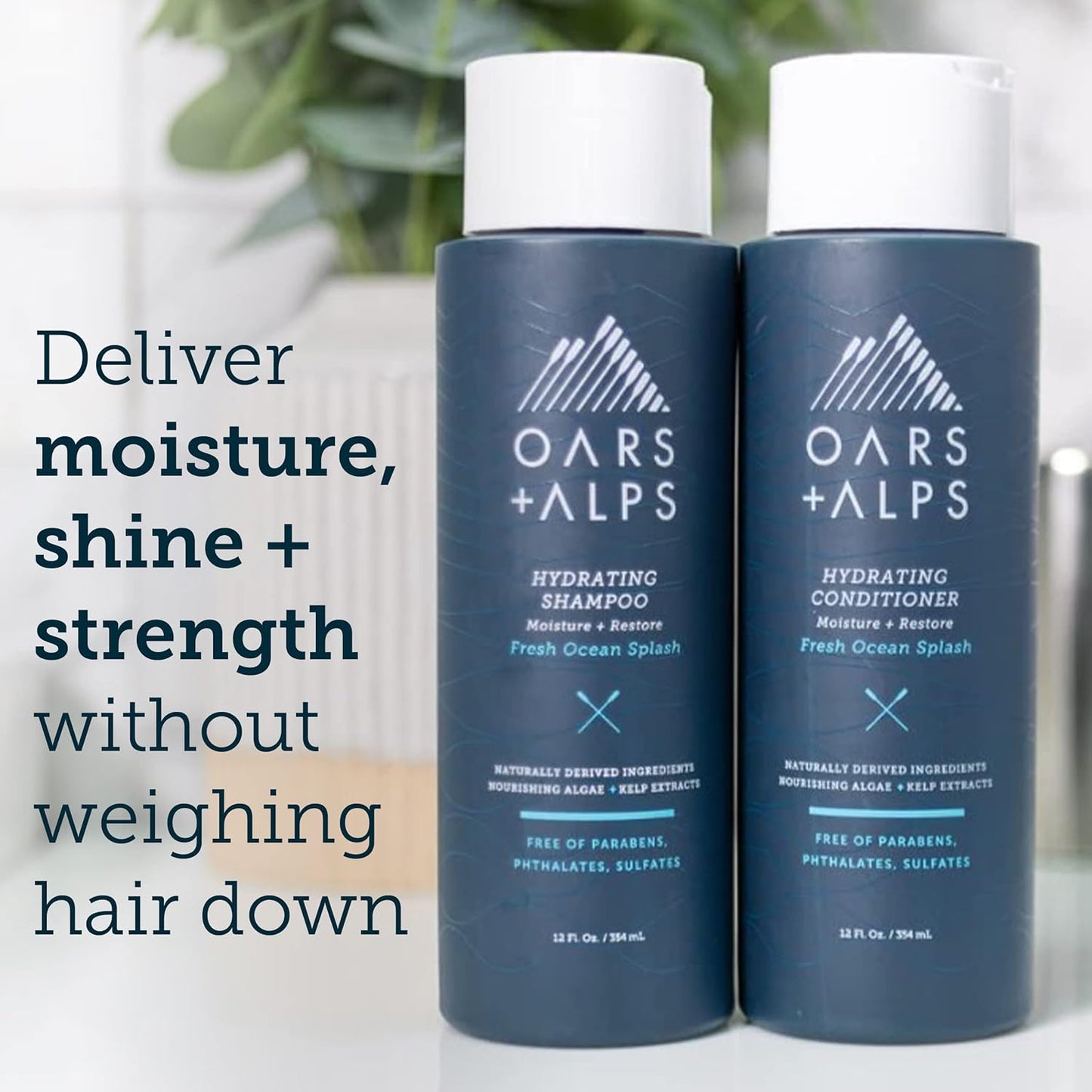 Oars + Alps Men's Sulfate Free Hair Shampoo and Conditioner Set, Infused with Kelp & Algae Extracts, Nourishing & Moisturizing, Fresh Ocean Splash Scent, 2 Pack, 12 Fl Oz Each