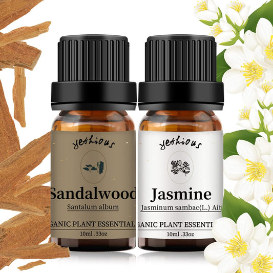 yethious Jasmine Sandalwood Essential Oil 100% Pure Organic Essential Oil Set for Aromatherapy Diffuser, Soap, Candle Making