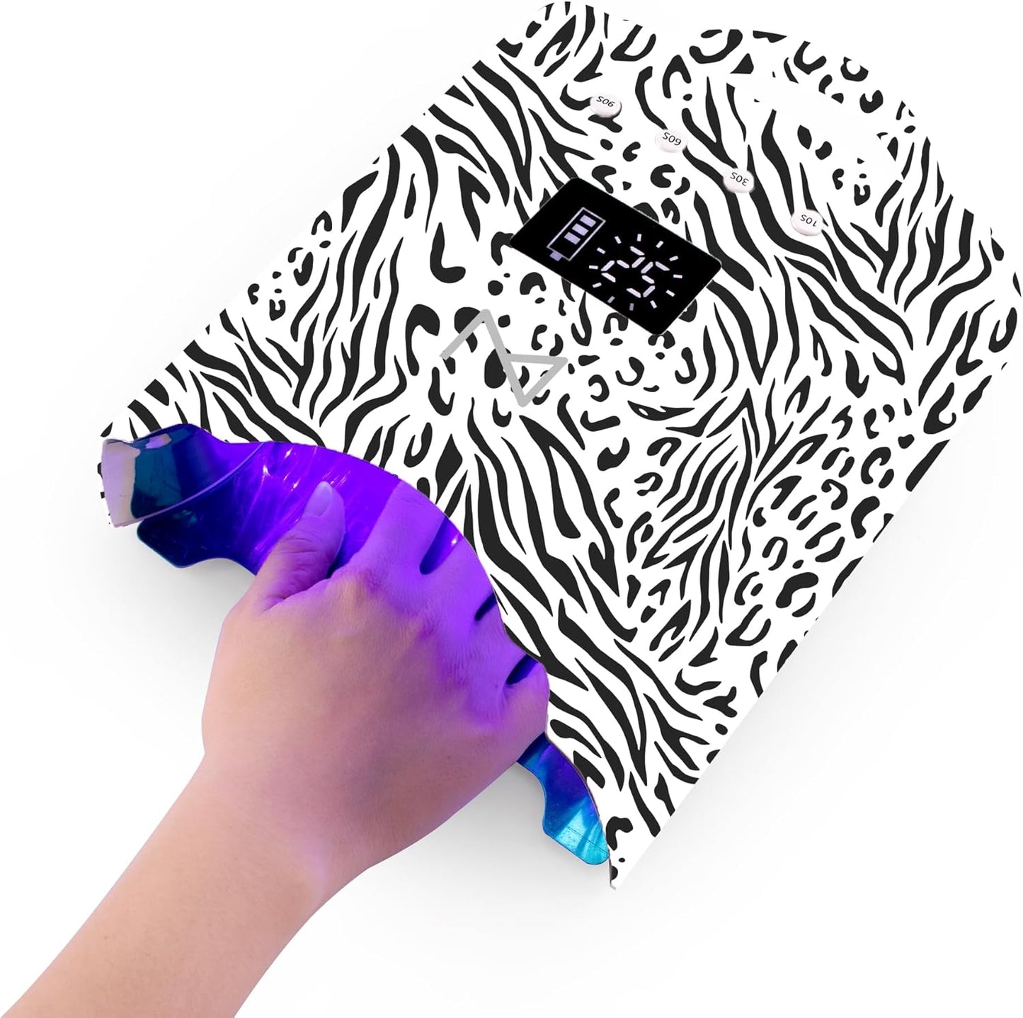 M - NEO Cordless & Rechargeable Nail Curing Lamp 78W with 4 LCD Time Display Timer, Auto Sensor, and Spacious Interior for All Hand Sizes and Nail Lengths (Zebra)