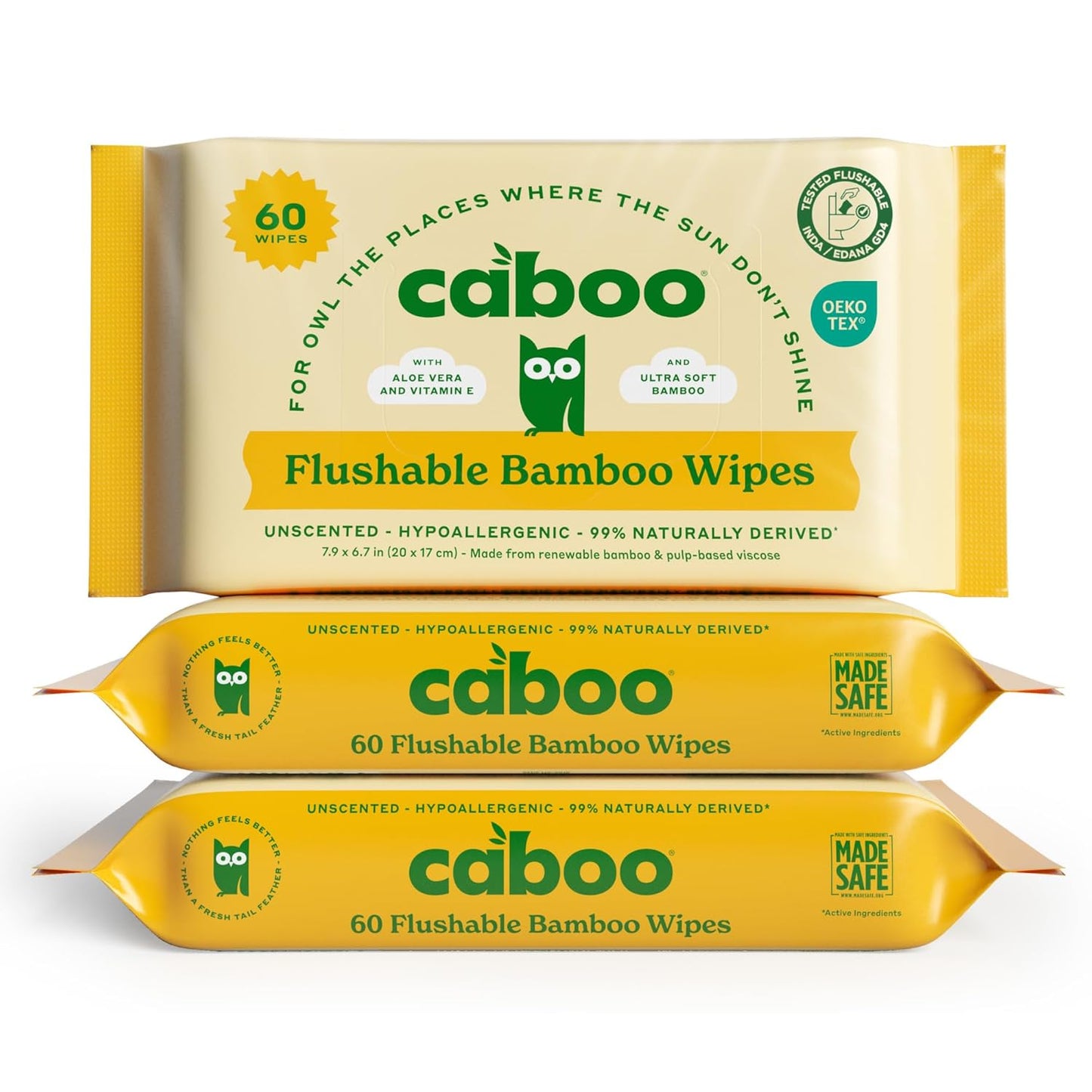 Caboo Tree Free Flushable Wipes, Certified Flushable, Septic Safe, Biodegradable, Chemical Free, Unscented Wipes for Adults made with Renewable Bamboo Based Viscose (Pack of 3, Total of 180)