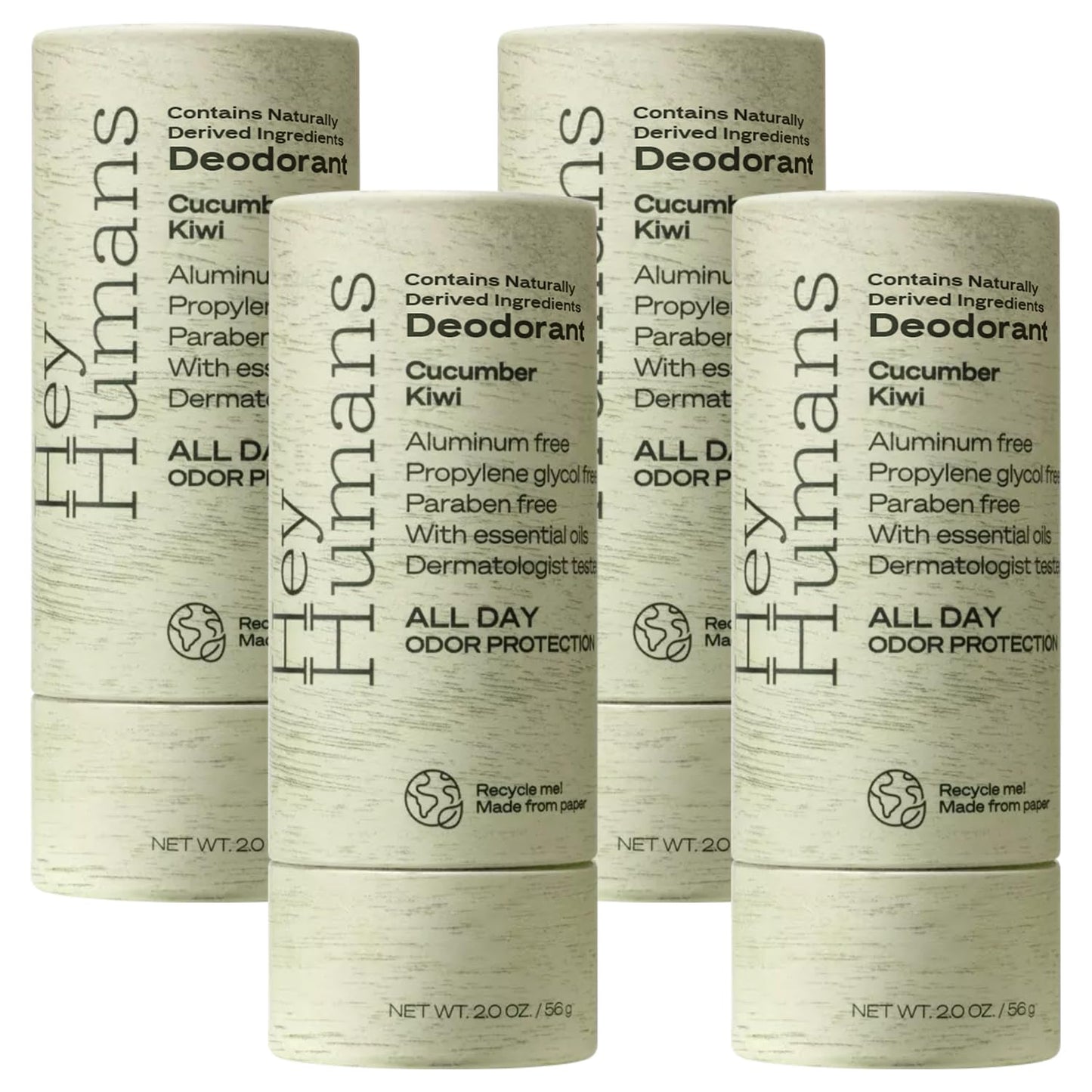 Hey Humans Deodorant, Aluminum Free Deodorant for Women and Men, Contains Naturally Derived Ingredients, All Day Odor Control, Refreshing Essential Oils, Earth Friendly Package, Cucumber Kiwi