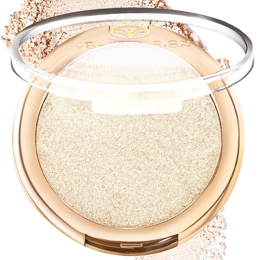 YOUNG VISION Pressed Powder Highlighter, Baked Natural Glow Contour Powder & Face Highligher, Cruelty-Free, Shimmer Highlighting Makeup for Face, Eye, Eyeshadow, Body, Skin (Gold)