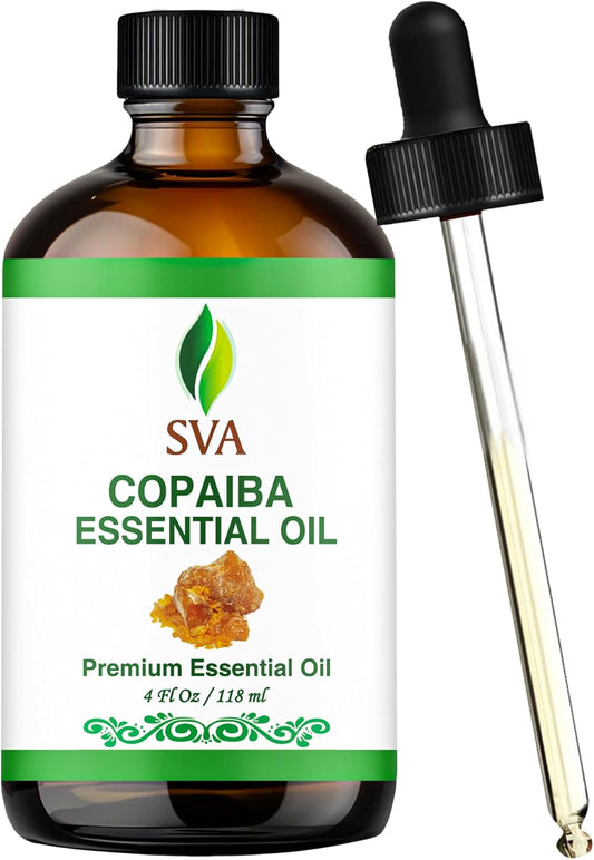 SVA Copaiba Essential Oil – 4 Fl Oz – 100% Natural Copaiba Oil - for Diffuser, Hair Care, Face, Skin Care, Aromatherapy, Scalp and Body Massage, Soap and Candle Making – with Dropper