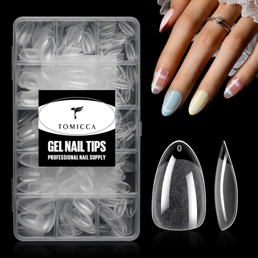 TOMICCA Short Almond Nail Tips, 15 Sizes 240Pcs Acrylic Nail Kit with Almond Nail Tips - Clear Press-On Nails for Extension, DIY Manicure Set, Gel & Acrylic Nail Tips Natural Fake Nails