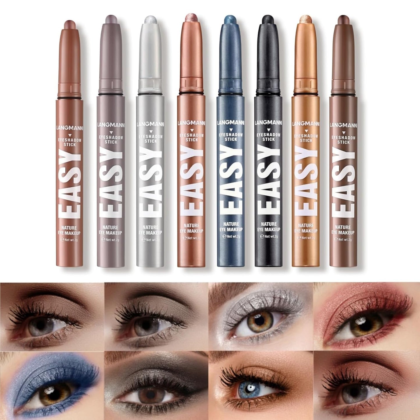 Jolilab Eyeshadow Stick Set, 8 Colors Matte Professional Bright-Colored Contouring and Highlight Eyeshadow Stick, Cream Waterproof Long Lasting High Pigmented Eye Shadow. (8, Set F)