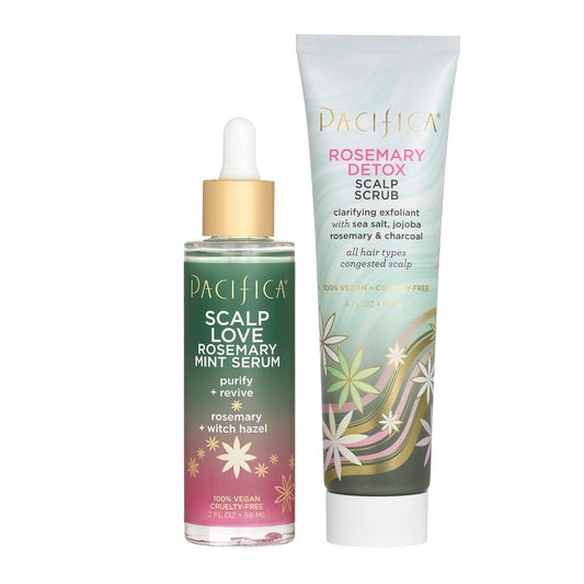 Pacifica Serum and Scalp Scrub Set – Rosemary Mint Scalp Love with Witch Hazel for Detox and Dry Itchy Scalp Relief, Vegan & Cruelty-Free, 2 oz & 4 oz (Set of 2)