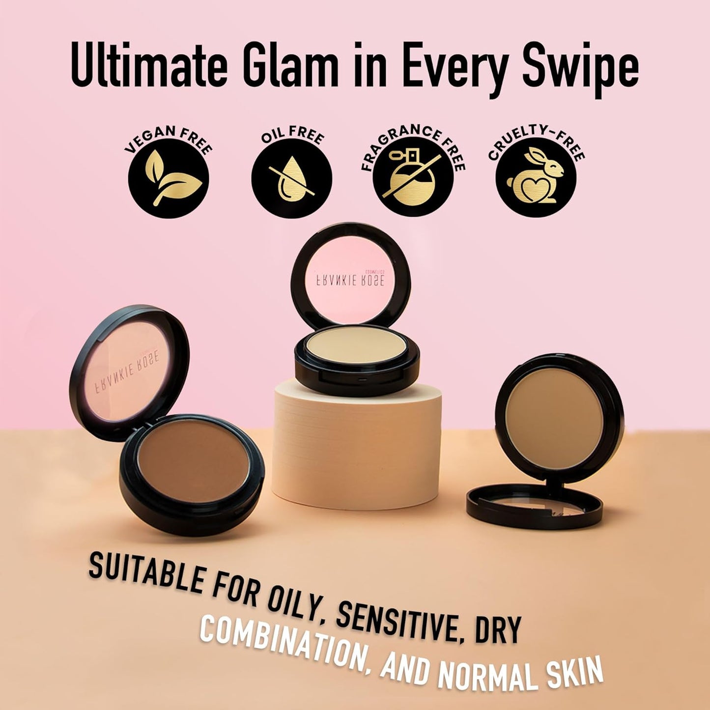 Frankie Rose Cosmetics Powder Foundation – Full Coverage Face Powder For Pores & Imperfections, Evens Out Skin Tone & Shine-Control | 58 Grams (Silk)