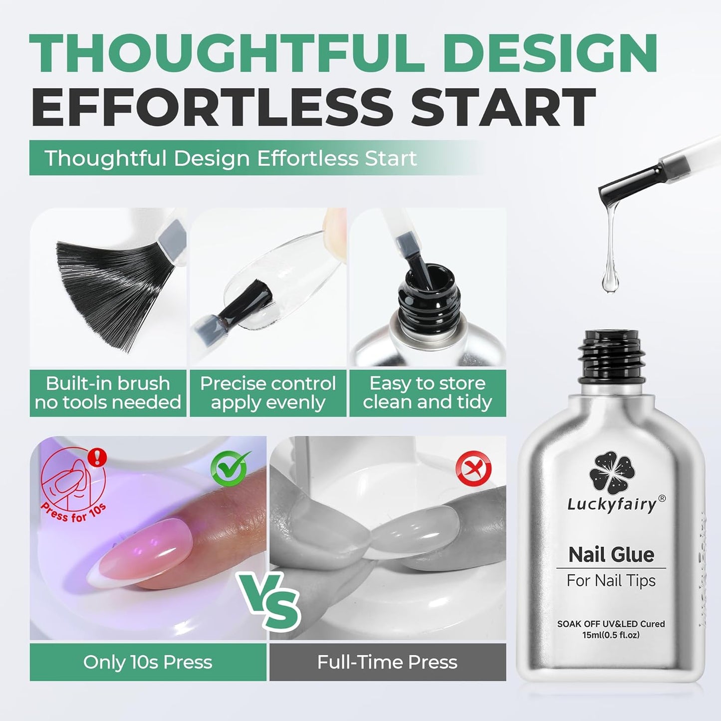 Gel Nail Glue Super Strong: 15ml Nail Glue Gel 6 in 1 for Acrylic Nails Tips and Clear Press on Fake Nails Long Lasting, Salon Art Gift DIY at Home Need U V Light Cured