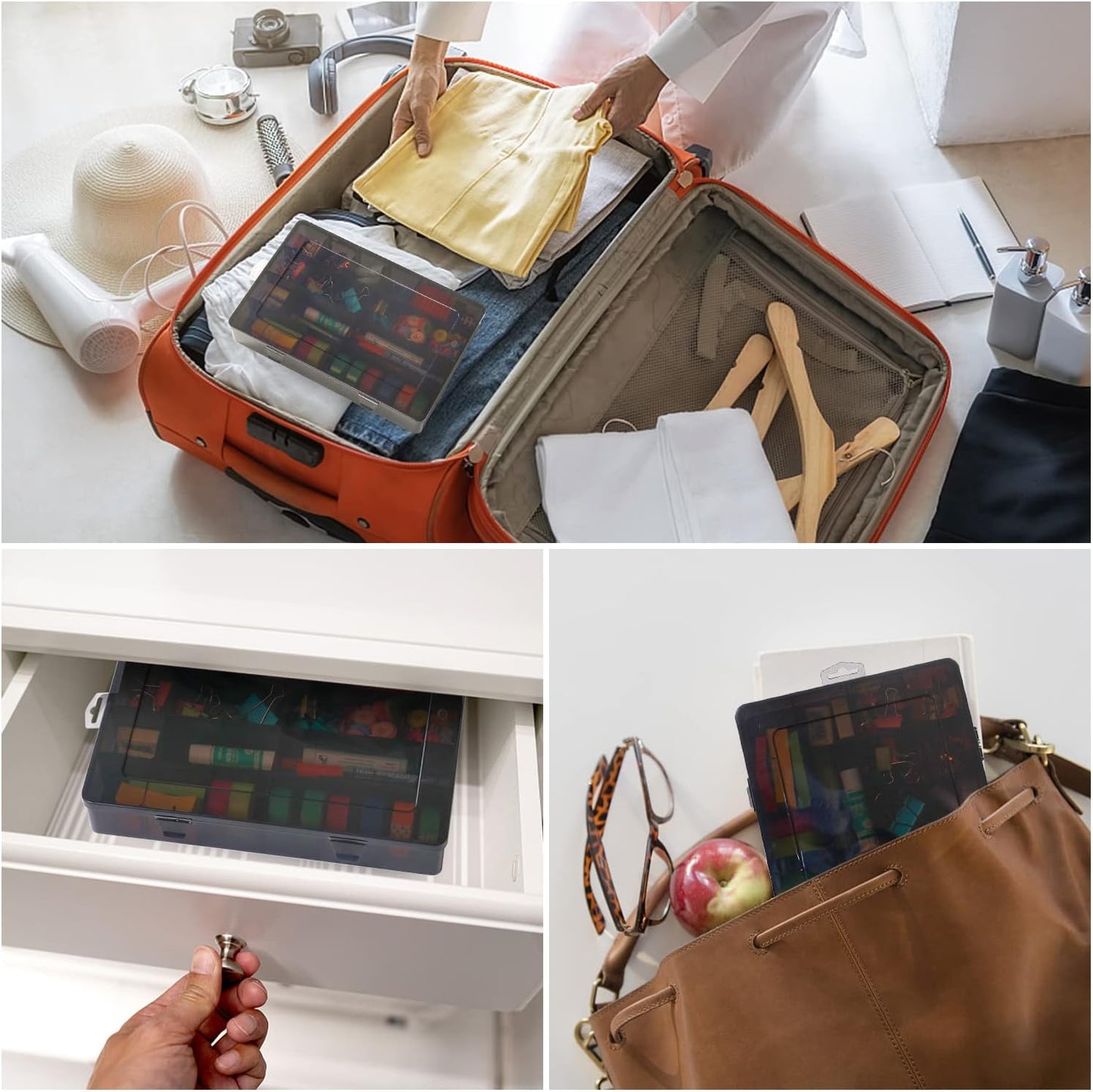 Large 24 Grids Plastic Organizer Box Adjustable Dividers,Clear Storage Box for Jewelry, Art DIY Crafts, Washi Tapes, Beads and Small Parts(Black,3Pack)