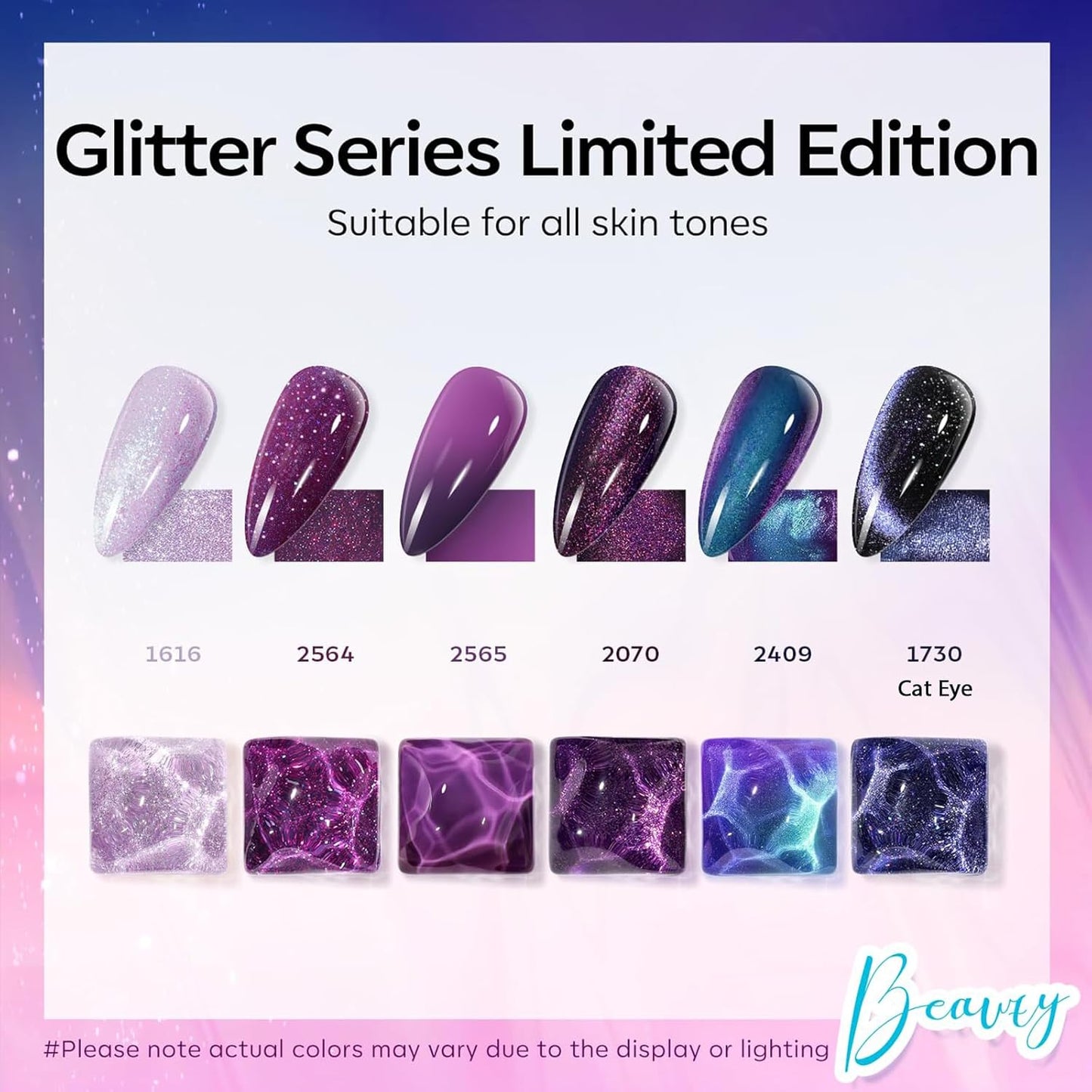 modelones Gel Nail Polish Set, 6 Colors Fall Winter Purple-Red/Black/Blue Sparkle Chameleon Glitter Gel Polish Purple-Black Color Changing 9D Cat Eye Nail Polish With Magnet LED Nail Art DIY Gift