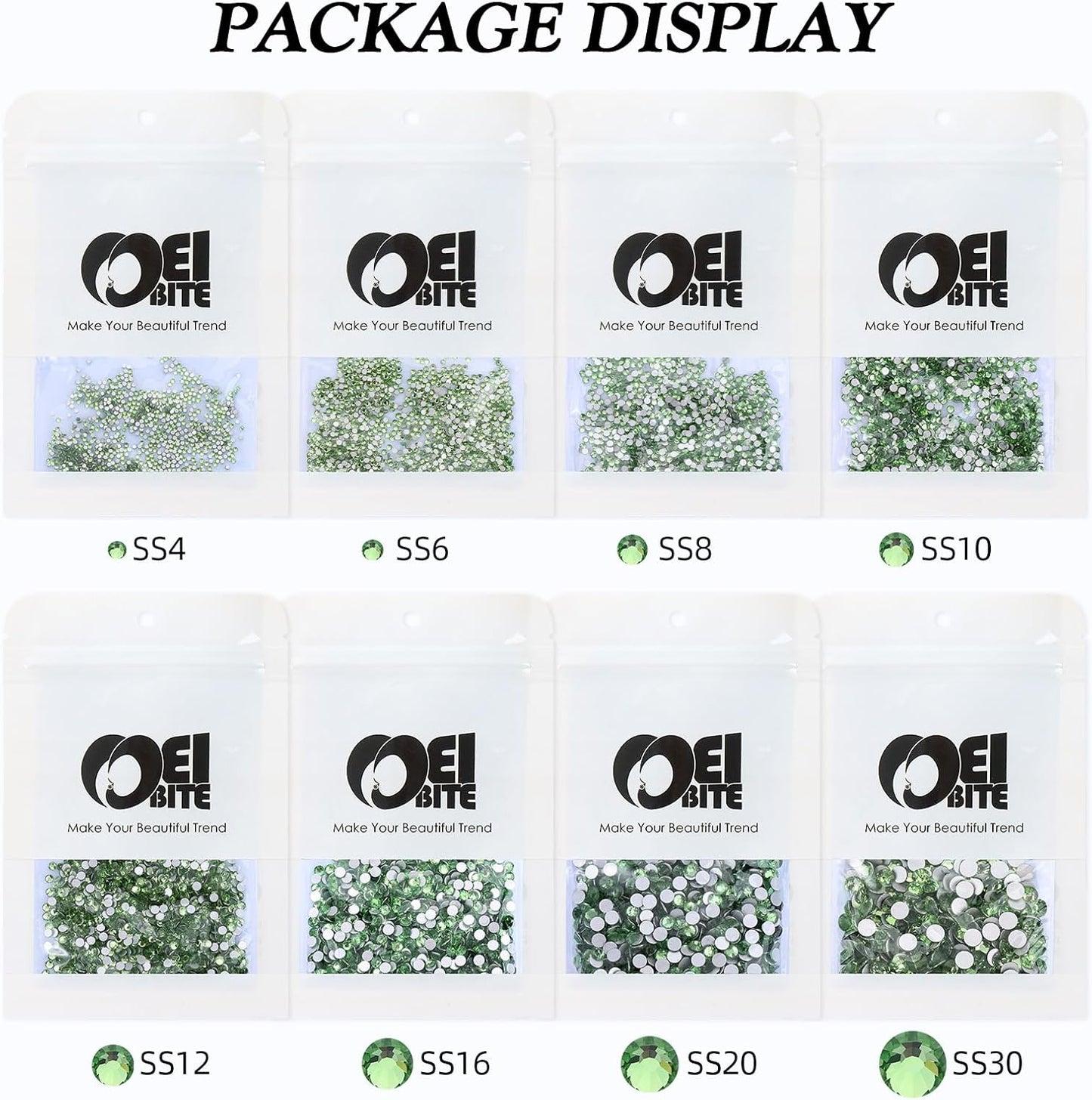 Light Green Flatback Rhinestones, Glass Rhinestones for Nail Art and Craft, Glue Fix, Loose Crystal Gemstones(Lt.Green, SS4, 1440pcs, 1.5-1.7mm)