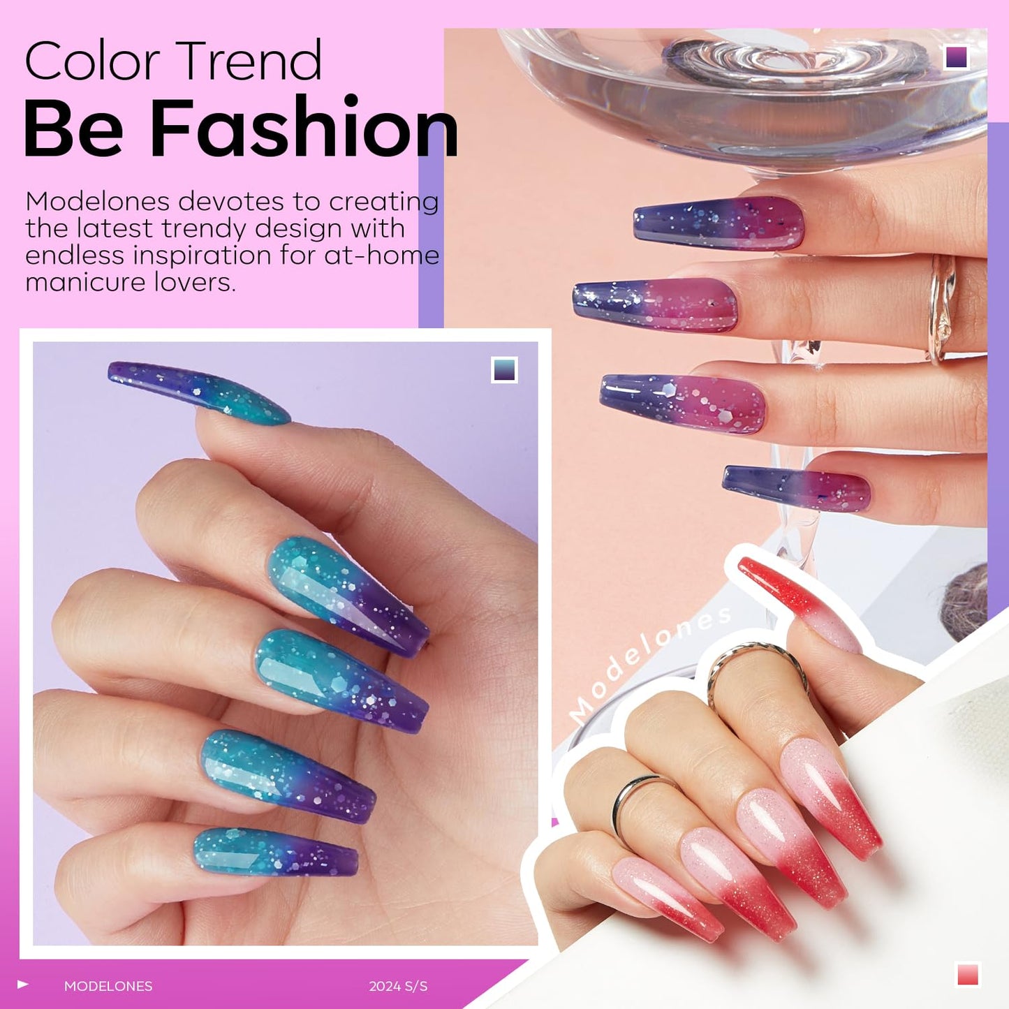 modelones Color Changing Gel Nail Polish Set, 6 Colors Red Pink Glitter Blue Purple Mood Temperature Change Nail Polish Gel Set Soak Off Nail Art Gel DIY Salon Manicure Gift