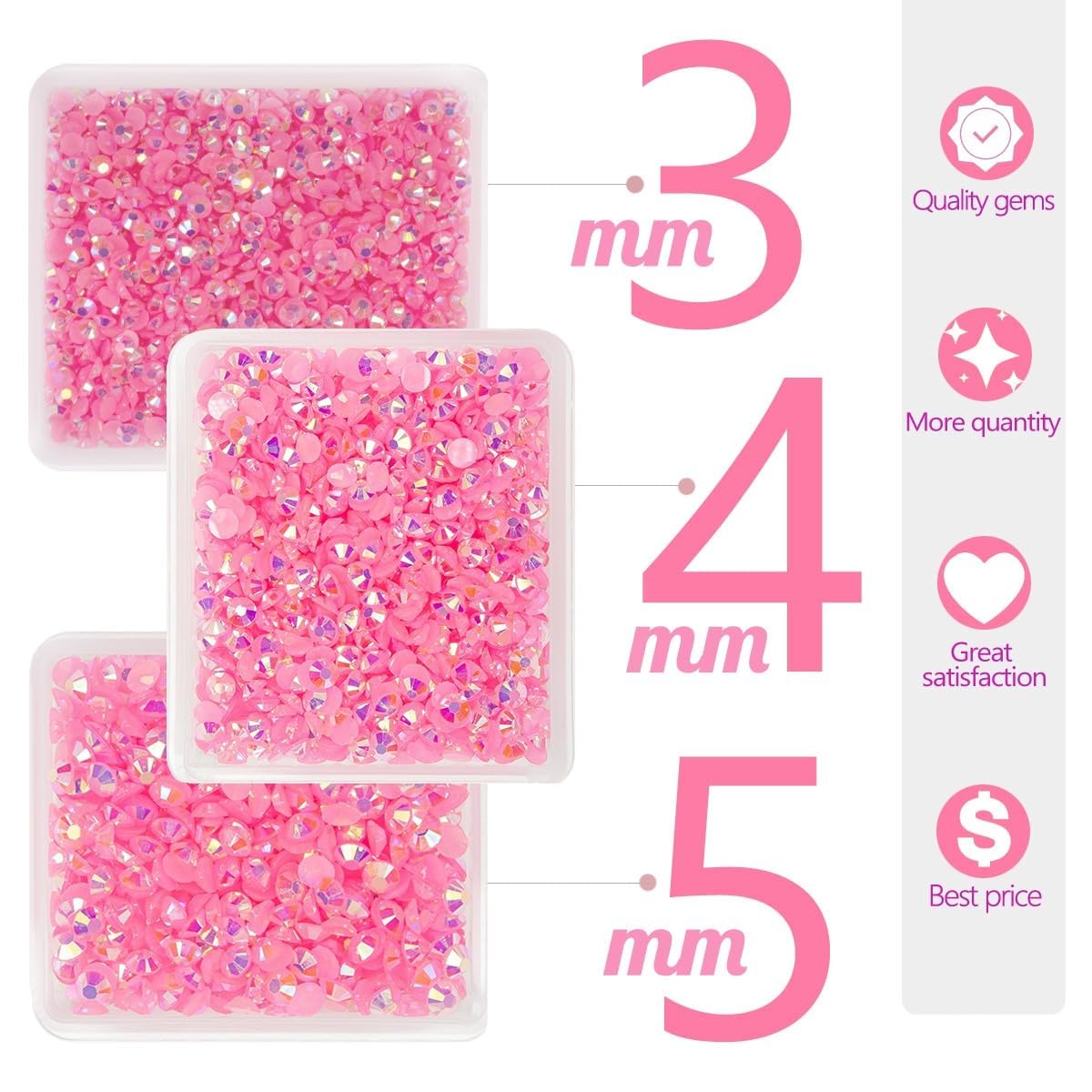 Dark Pink AB Resin Rhinestones for Crafting 3mm 4mm 5mm Flatback Jelly Stones Bulk SS10 SS16 SS20 Non-Hotfix Diamonds Crystals Gems for Nails Face Eyes Makeup Mugs Tumblers Bottles DIY Crafts