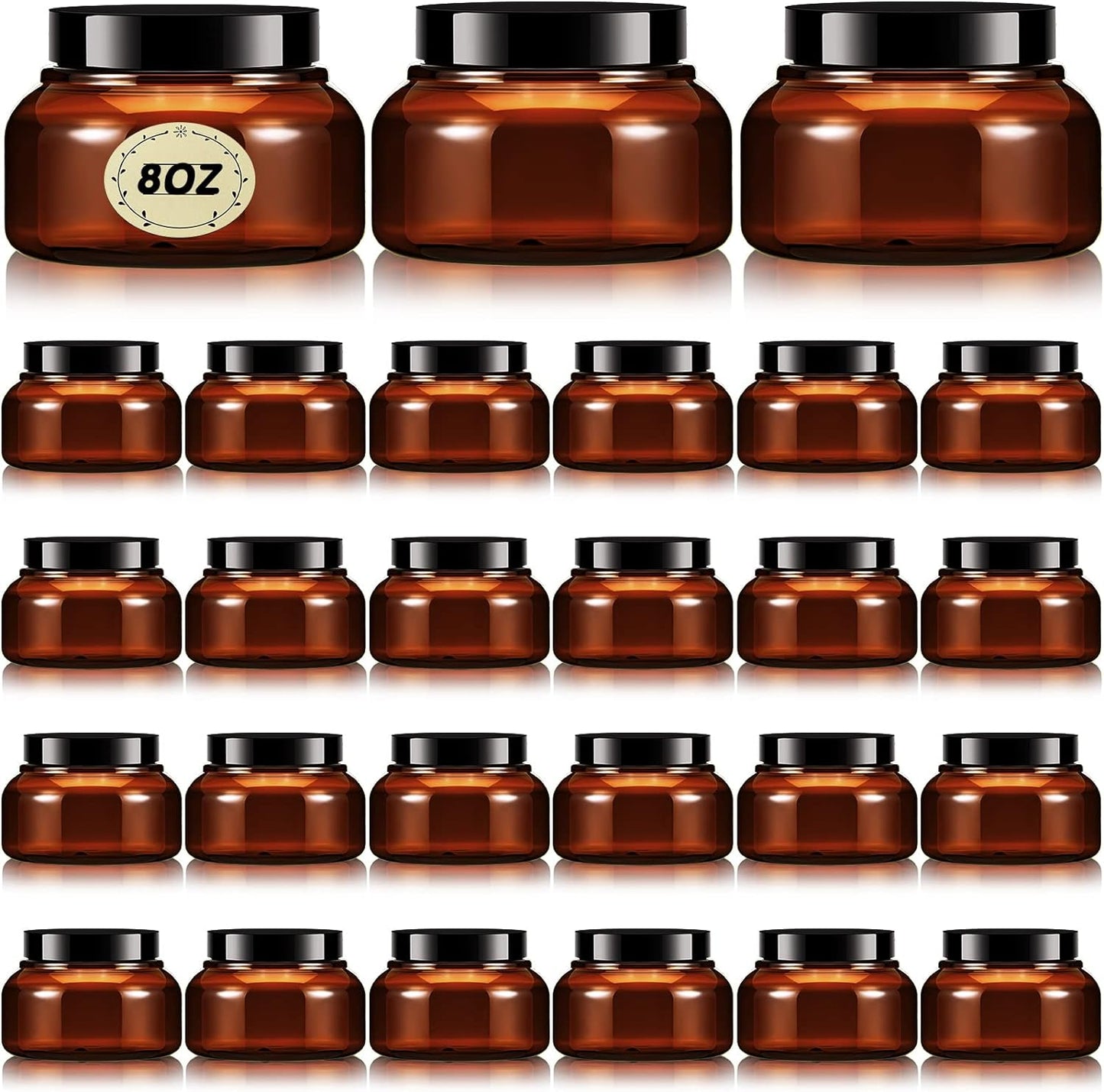 Tessco 24 Pack Plastic Jars with Lids Labels Empty Clear Plastic Jars Round Refillable Cosmetic Containers Body Butter Containers Bulk Sugar Scrub Bottle for Make Up(8 oz,Brown)