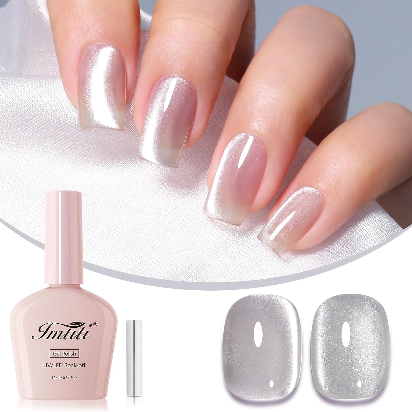 Imtiti Silver Cat Eye Gel Nail Polish, Moonlight Silver Holographic Crystal Diamond Glitter Magnetic UV Soak Off Gel Nail Polish with Magnetic Stick 1Pcs (0.34 Fl Oz-944)