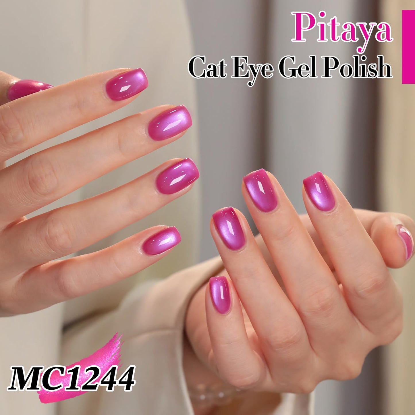 Double Rhythm 0.5 OZ Cat Eye Gel Polish with Magnet 15ML Same Color Same Bottle Holographic Glitter Shimmer Translucent Jelly Color Magnetic Polish (Glass Purple-MC1244)