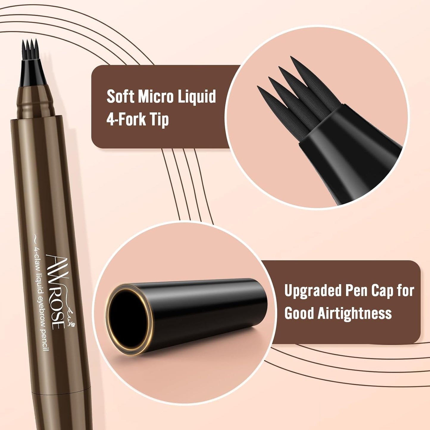 AWROSE Eyebrow Pencil, 3D Waterproof Microblading Eyebrow Pen 4 Fork Tip Tattoo Pencil, Precise Natural Magic Eye Brow Pen with Hair Like Strokes, 4 Points Multi-Used Eye Brow Pencils for Women/Men
